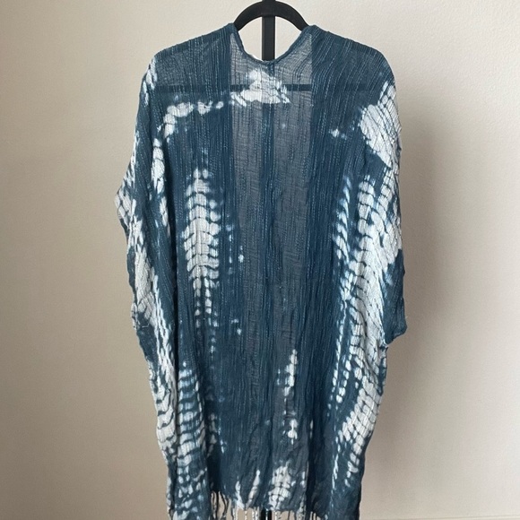 Free People Tie Dye Blue Long Kimono One Size - Picture 2 of 3